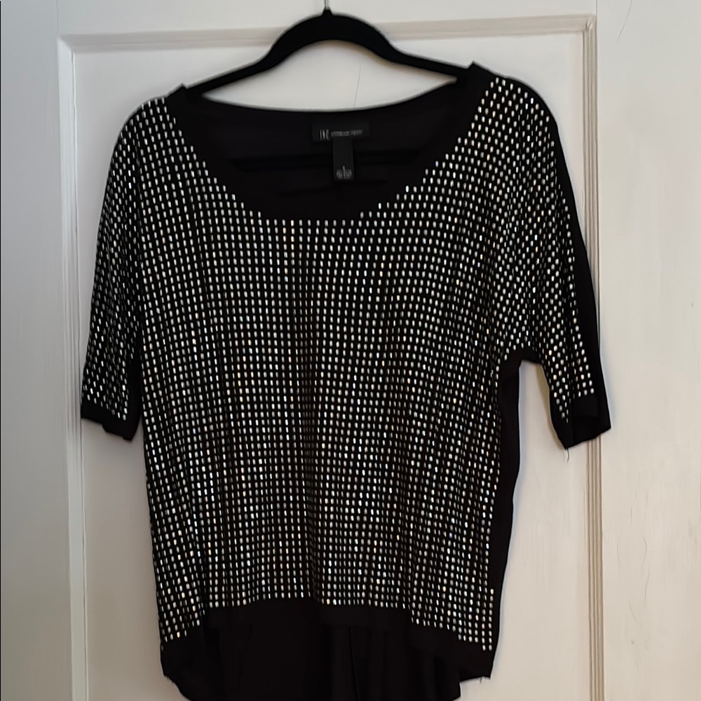 INC International Concepts Black and White Graphic Short Sleeve Blouse